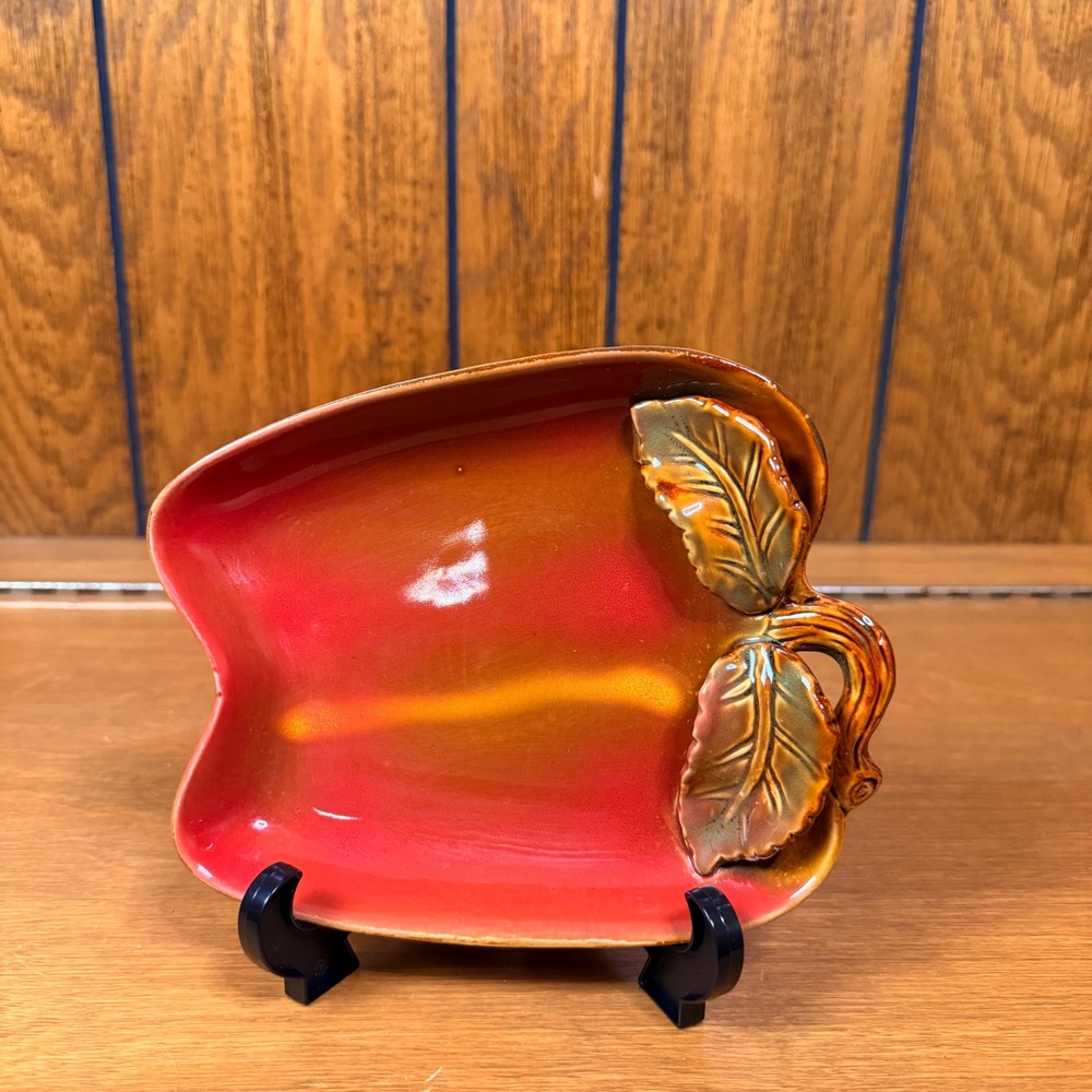 Red Cottagecore Eclectic Whimsical Apple Trinket Dish Glazed Maximalist Antique